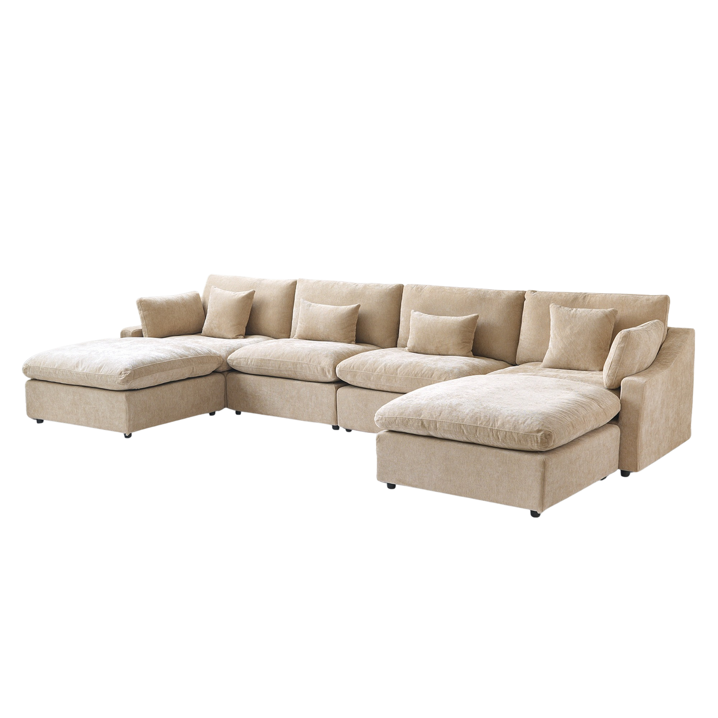 Khaki U-shaped sectional sofa on a white background