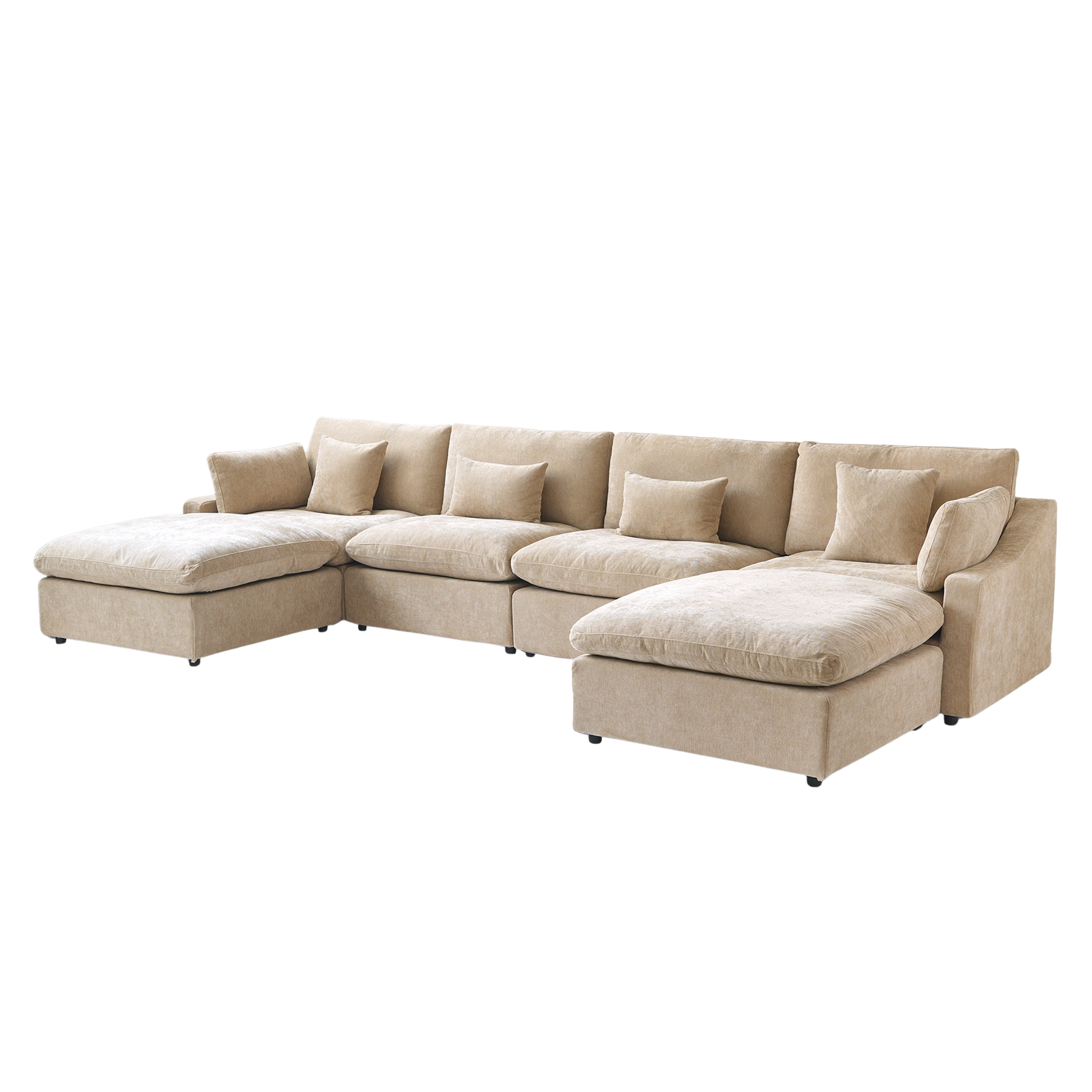 Khaki U-shaped sectional sofa on a white background