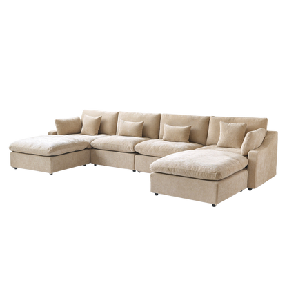 Khaki U-shaped sectional sofa on a white background