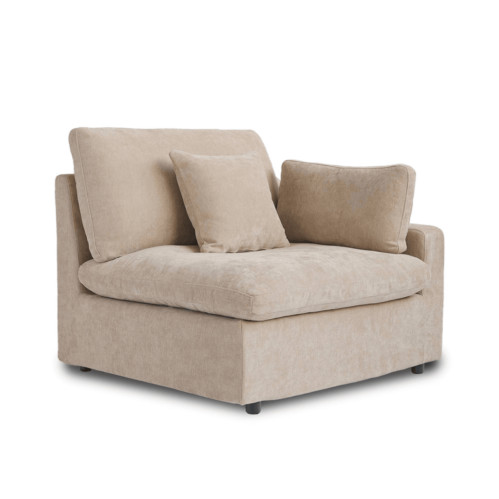 Khaki slope arm left modular seat with washable covers and slope arm.
