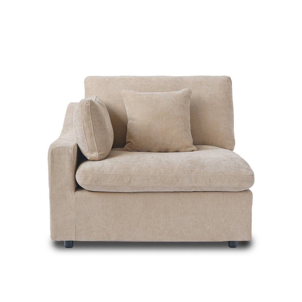 Khaki slope arm washable right end chair with replaceable covers in linen-cotton.
