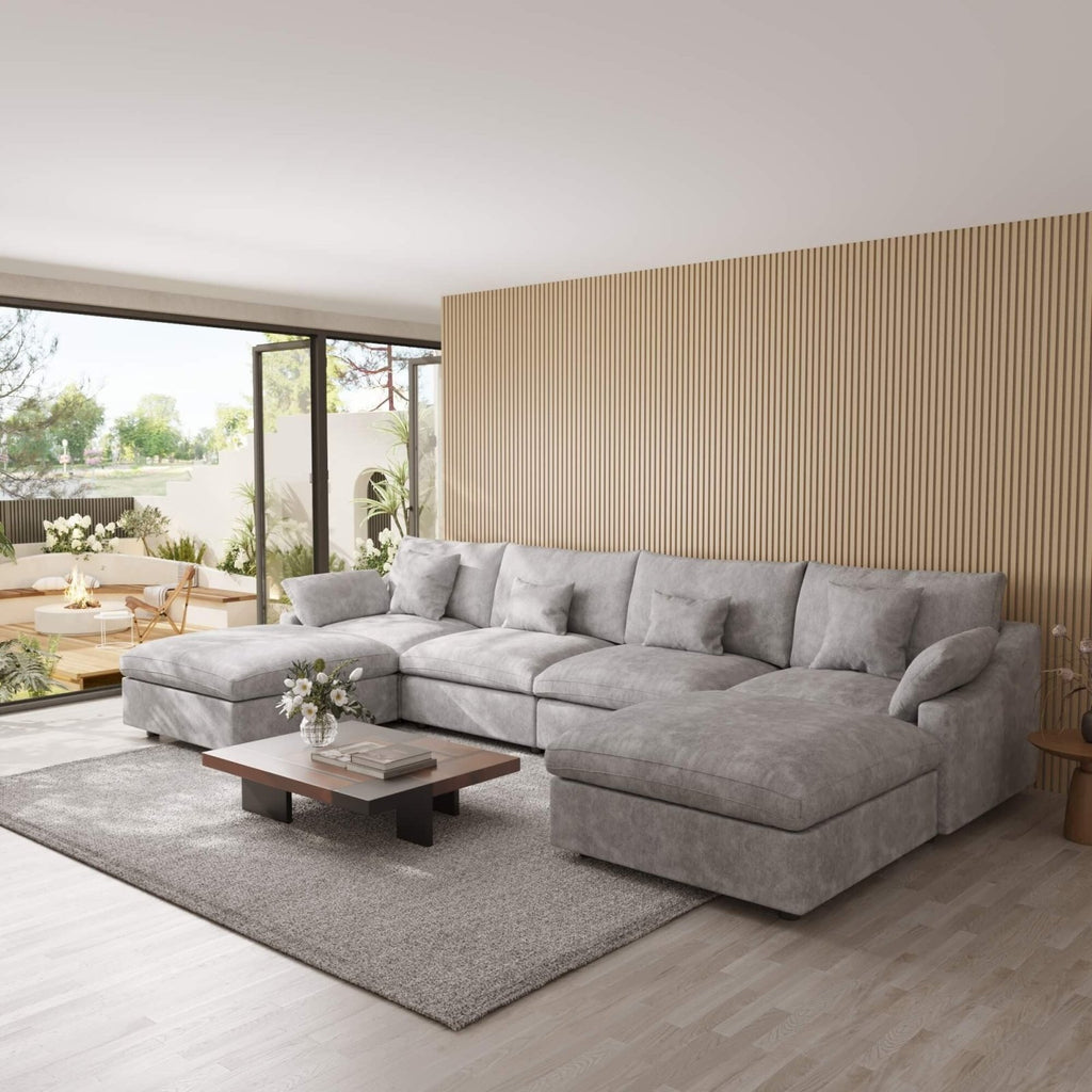 Gray 4-seater U-shaped sectional with slope arms and washable covers