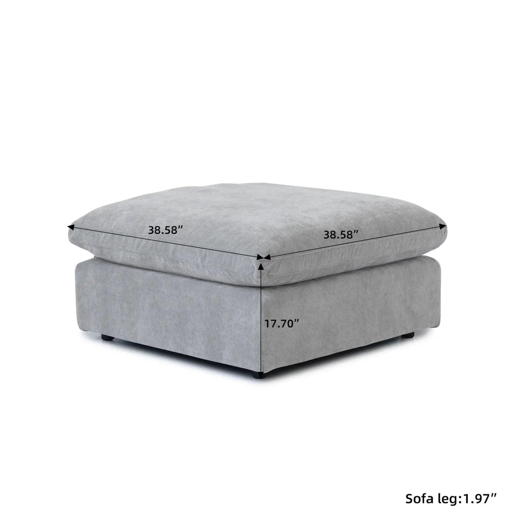 Dimensions of a gray linen-cotton ottoman.