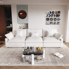 A modern white 3-seater sectional sofa with washable cushions and pillow covers, placed in a room with a minimalist design.