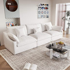 A modern white 3-seater sectional sofa with washable cushions and pillow covers, placed in a room with a minimalist design.