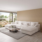 White 4-seat U-shaped slope arm sectional with washable replaceable covers and accent pillows