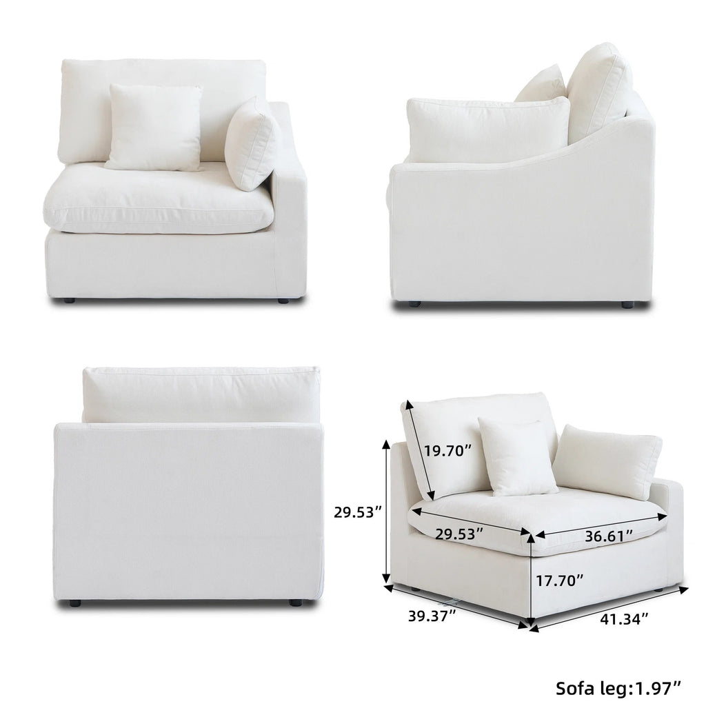 Modular Washable Slope Arm End Chair - Right in White