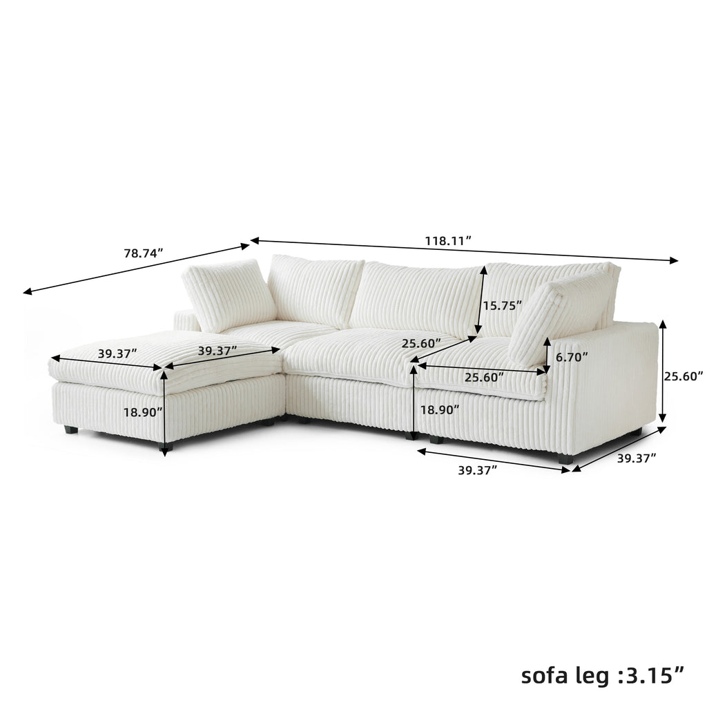 Modular Washable Fuzzy 3-Seater L-Shaped Sectional in Brown