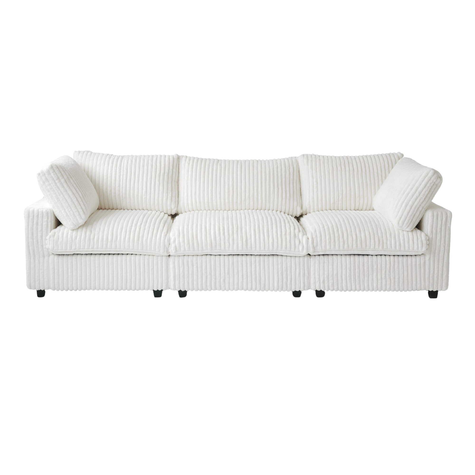 White 3-seat sofa with a textured pattern on a white background