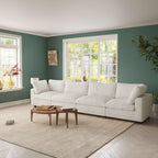 Beige 4-seater modular sofa upholstered in faux fur with washable covers