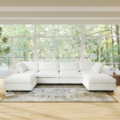 U-Shaped Faux Rabbit Fur Sectional Sofa with Removable Covers | Velveteen