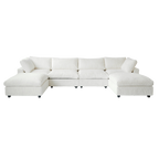 Beige sectional U-shaped sofa on a white background