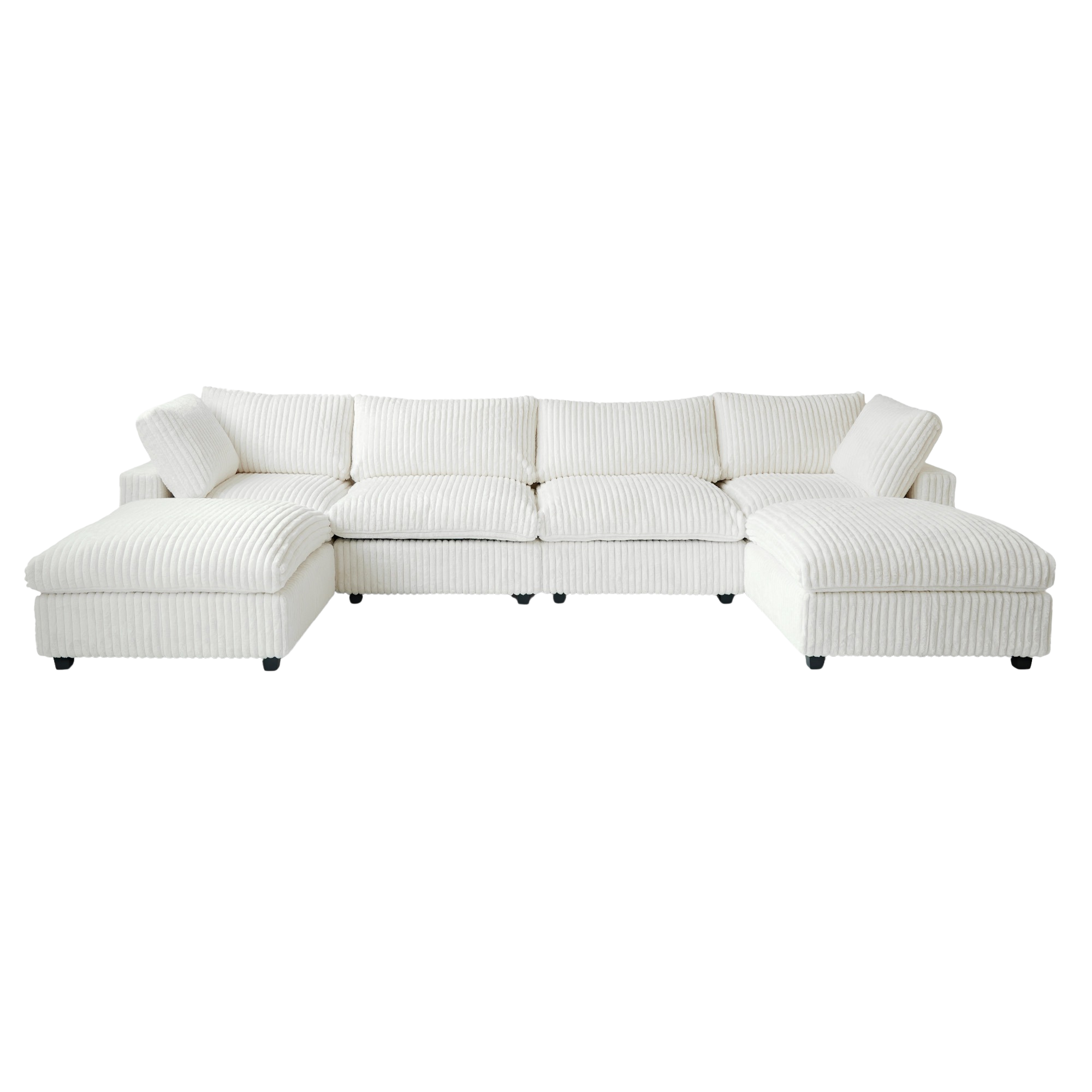 Beige sectional U-shaped sofa on a white background
