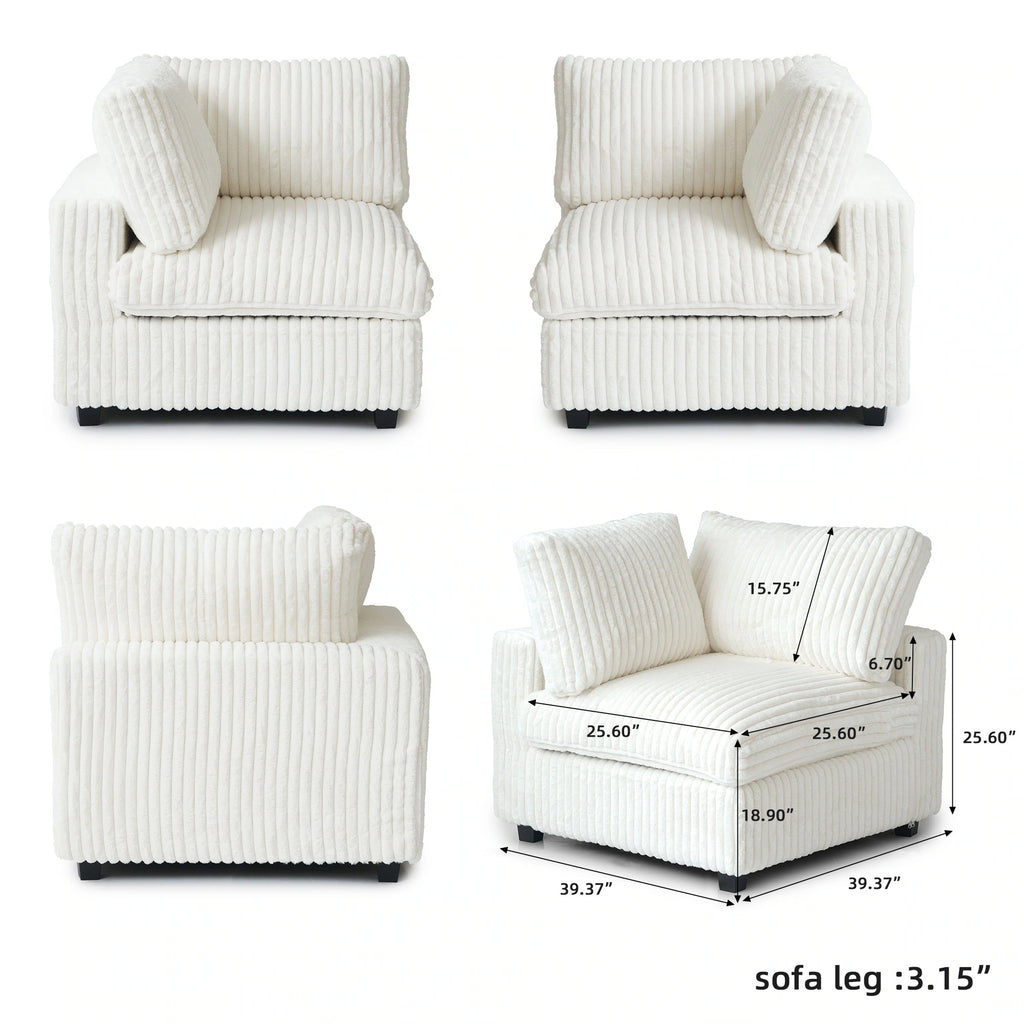 Modular Washable Fuzzy End Chair - Right in Beige