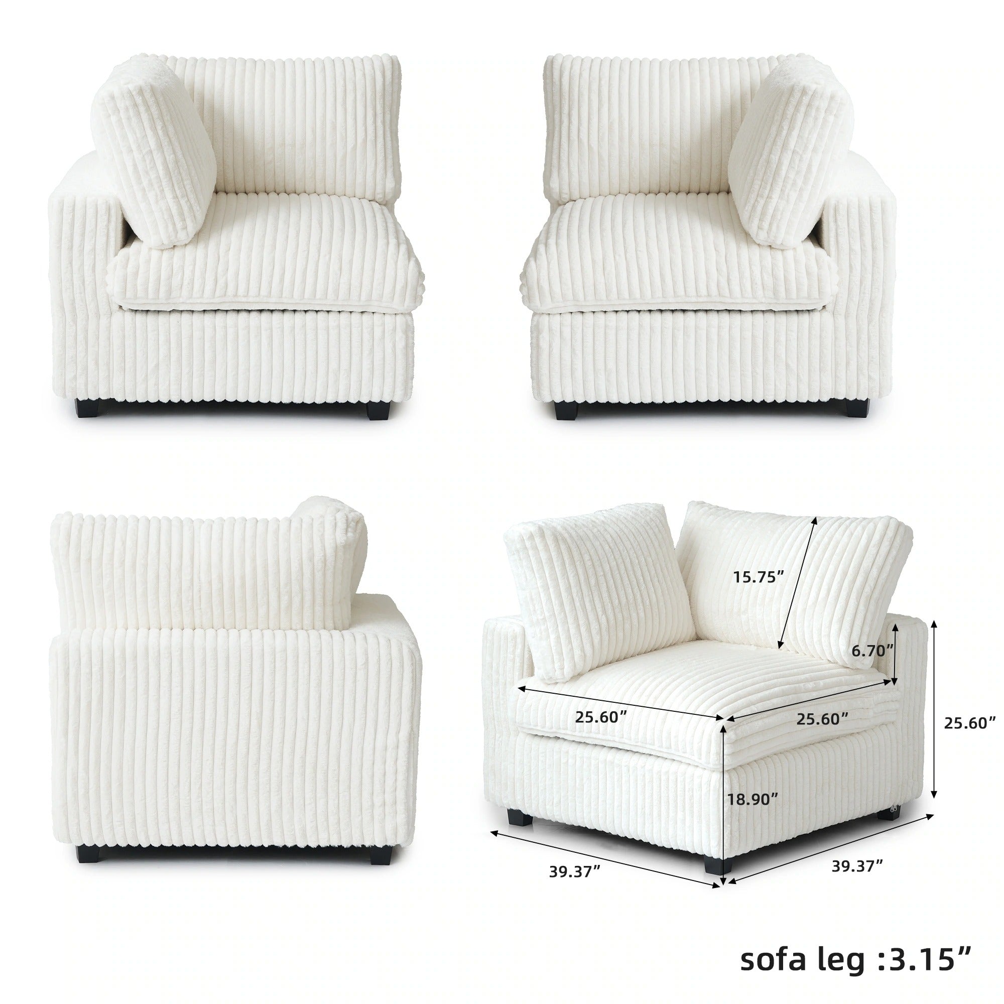 Modular Washable Fuzzy End Chair - Right in Beige