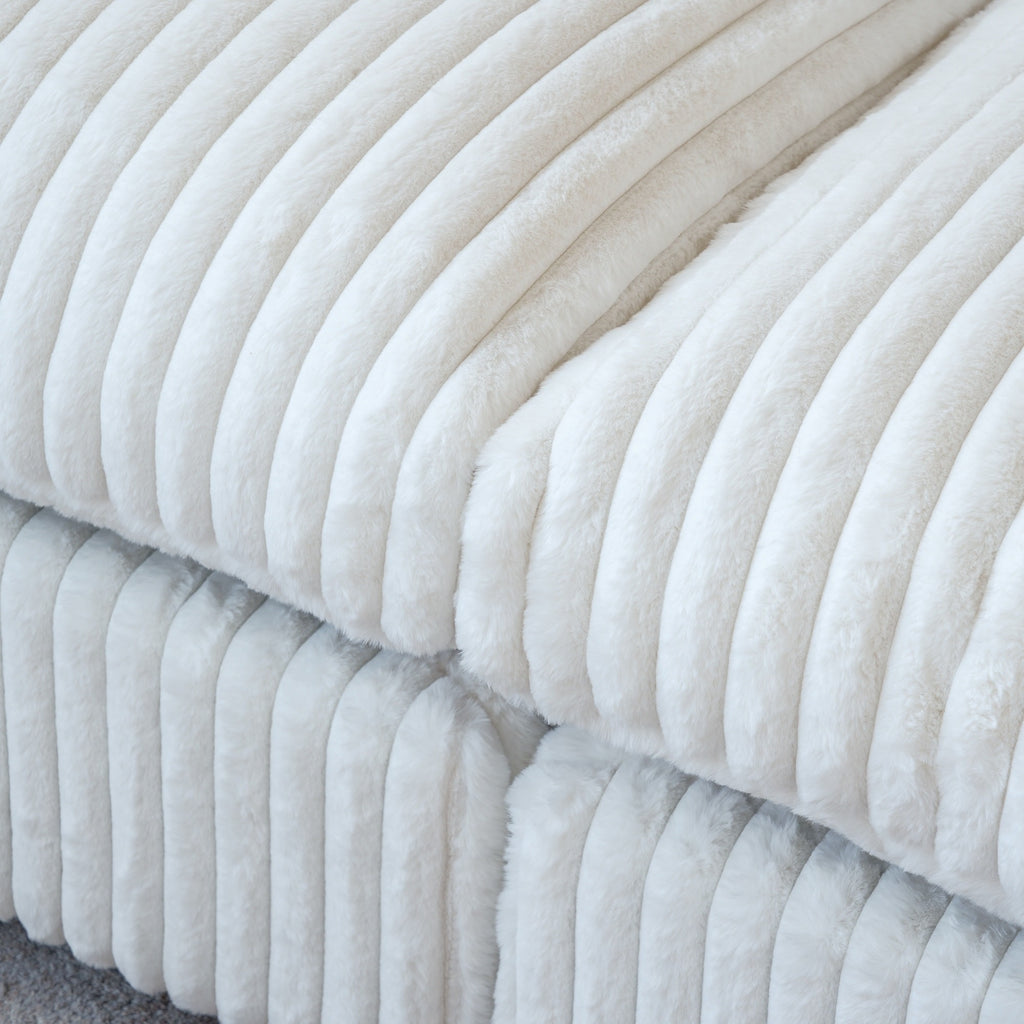 Slipcover Only - Modular Washable Fuzzy Ottoman in Beige