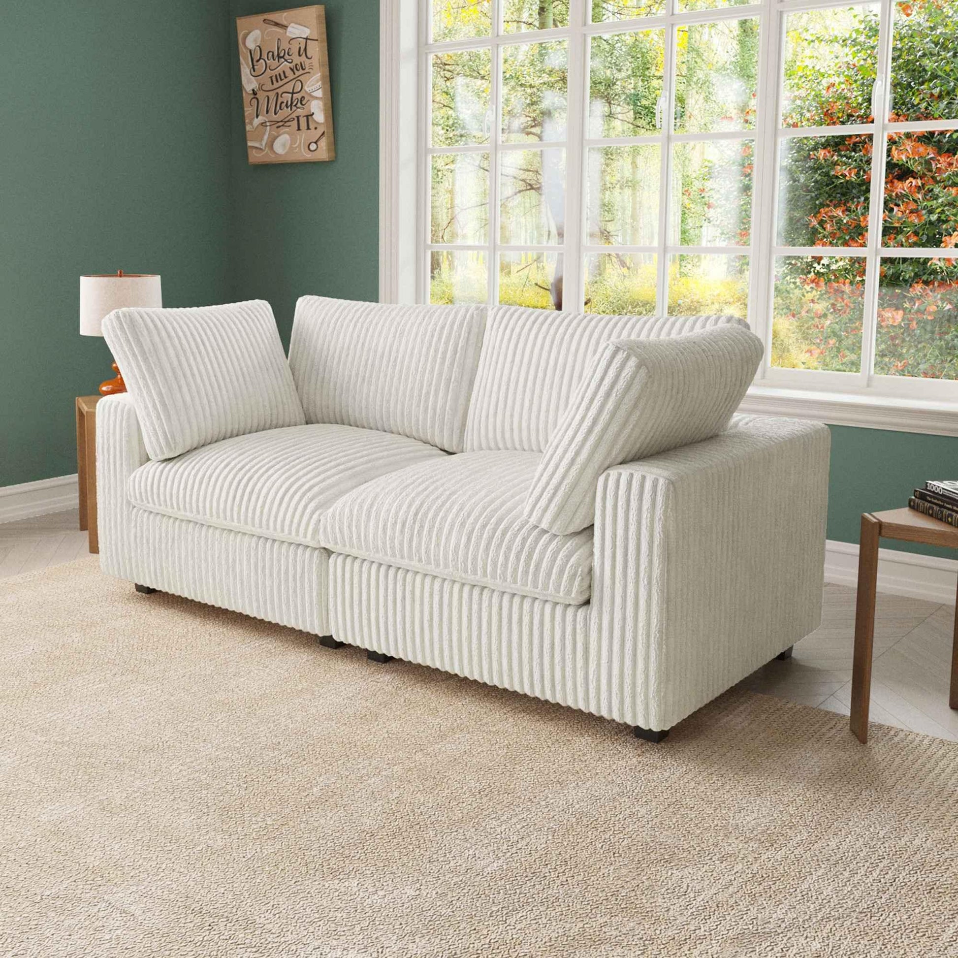 Loveseat Faux Rabbit Fur Sectional Sofa | Velveteen - Divan Dreams