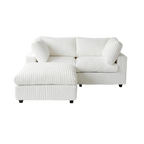 Beige faux rabbit fur sectional loveseat sofa with matching ottoman on a white background