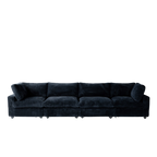Black faux rabbit fur 4-seat sofa on a white background