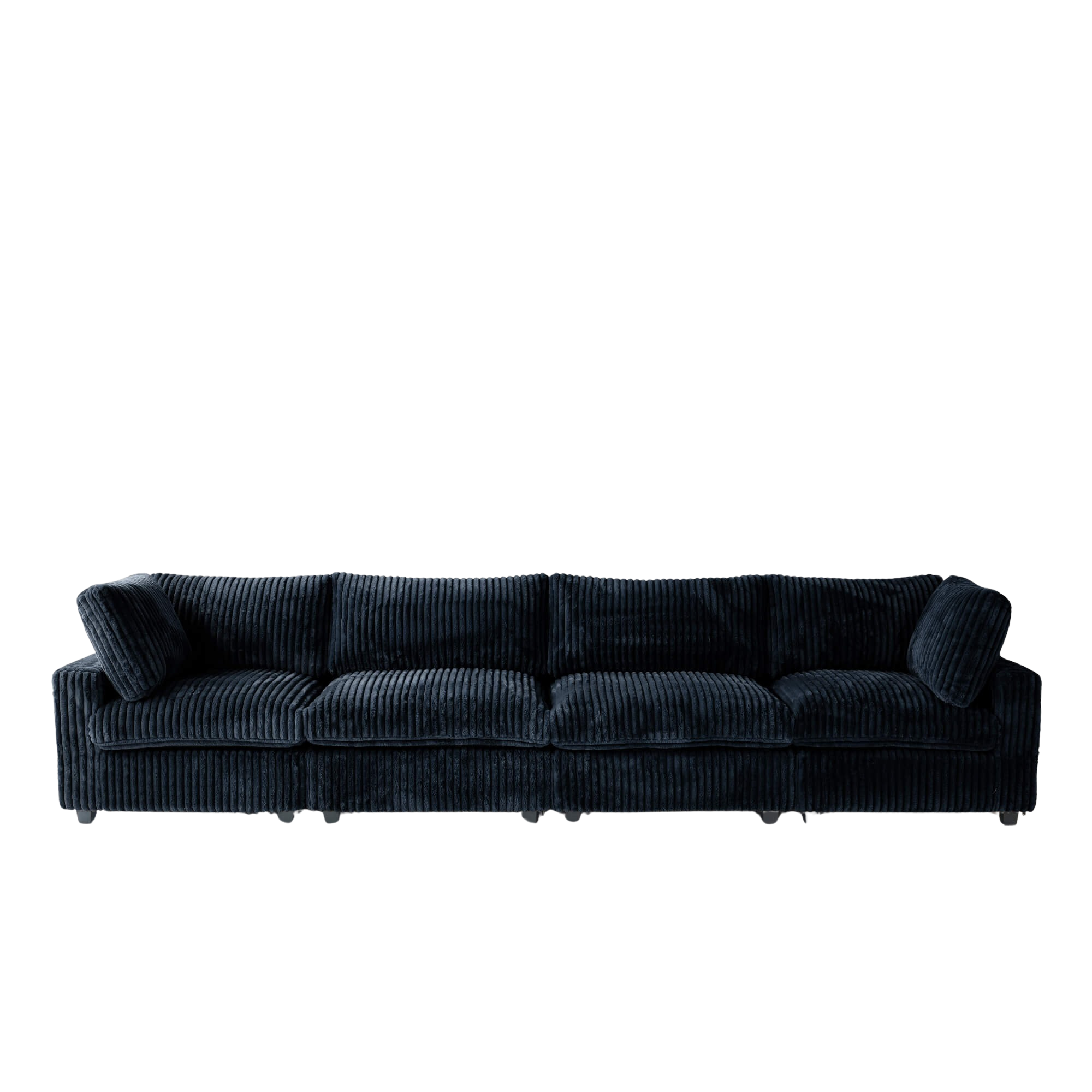 Black faux rabbit fur 4-seat sofa on a white background