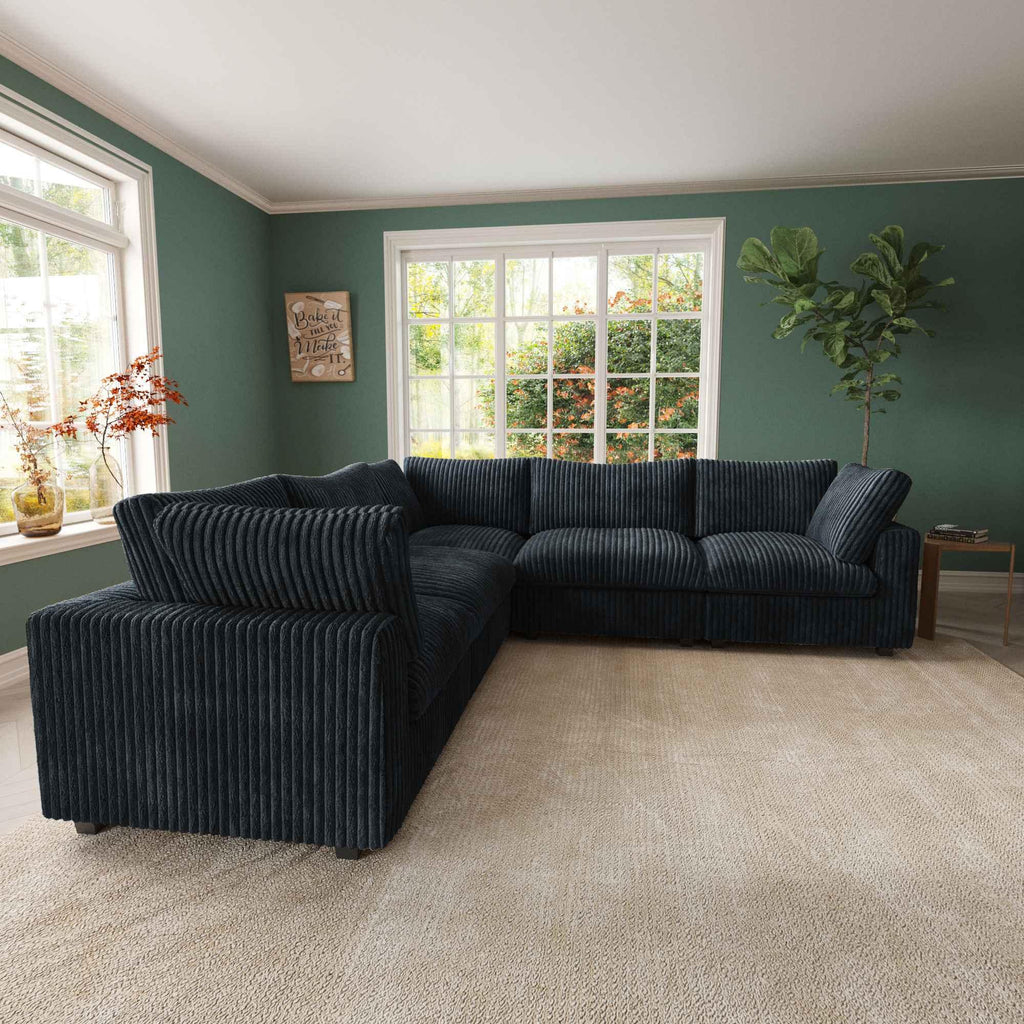 5-Piece L-Shaped Faux Rabbit Fur Sectional Sofa | Velveteen - Divan Dreams