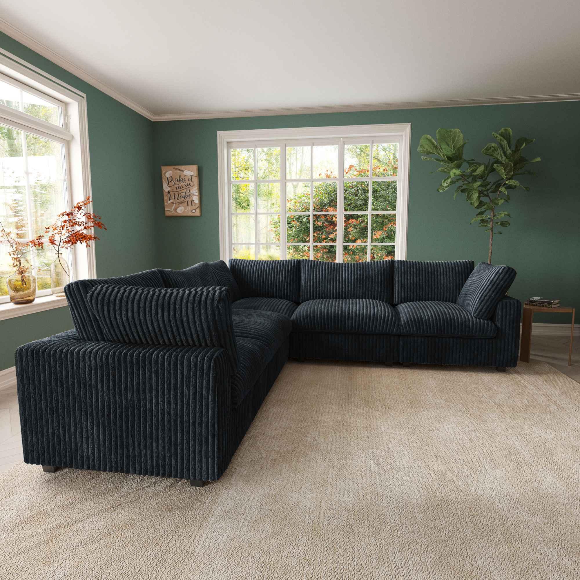 5-Piece L-Shaped Faux Rabbit Fur Sectional Sofa | Velveteen - Divan Dreams