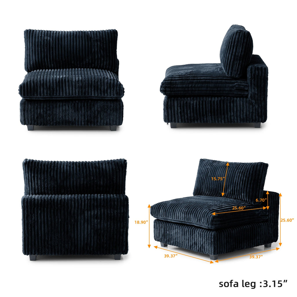 Modular Washable Fuzzy Armless Chair in Black