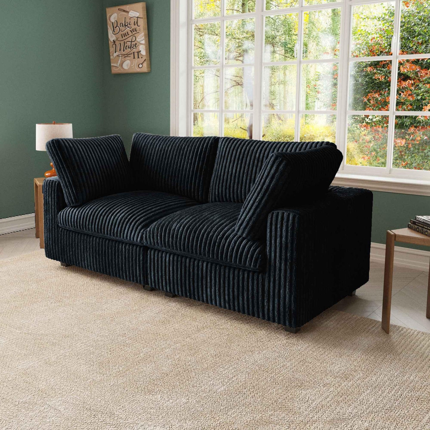 Loveseat Faux Rabbit Fur Sectional Sofa | Velveteen - Divan Dreams