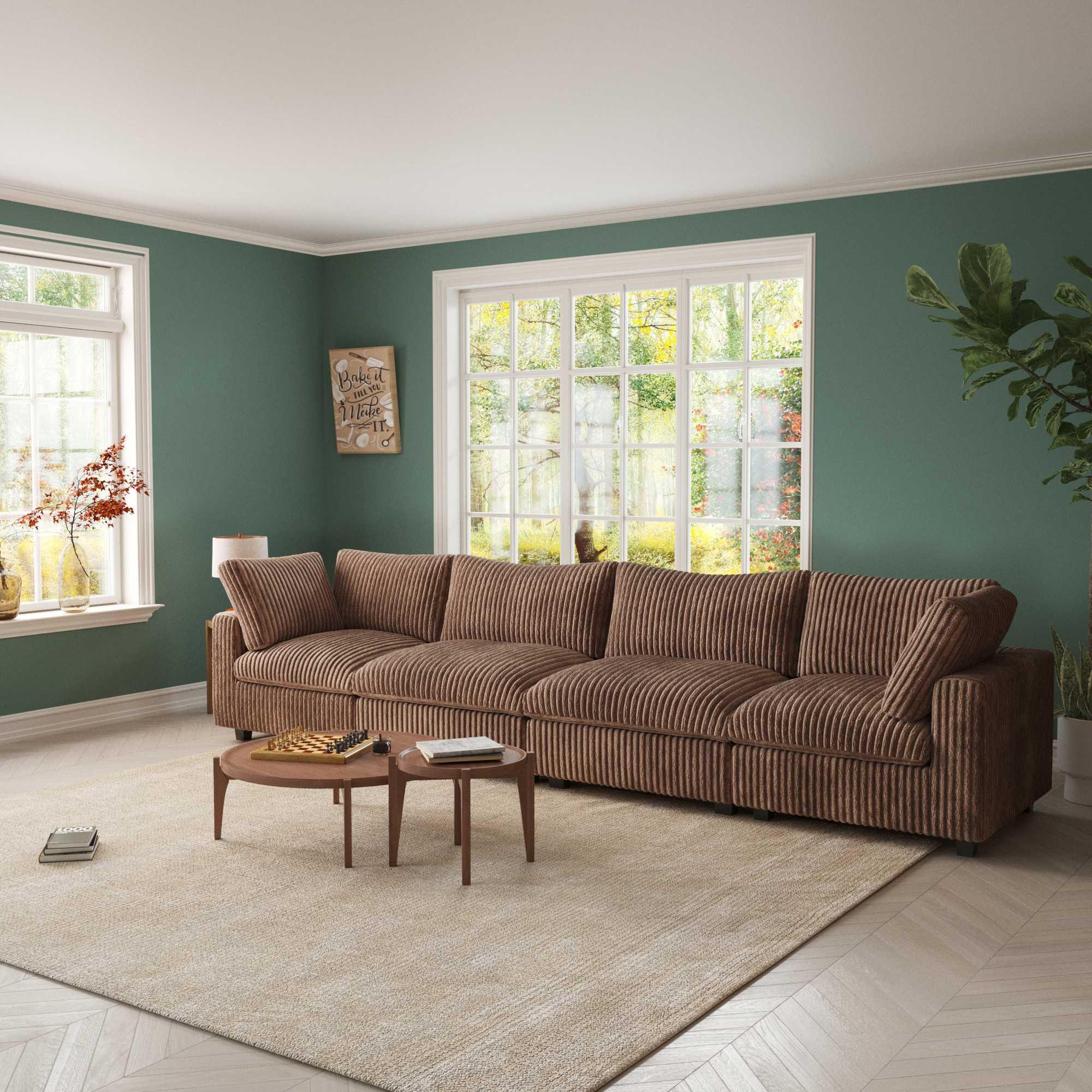 Brown faux fur 4-seater sofa with washable covers