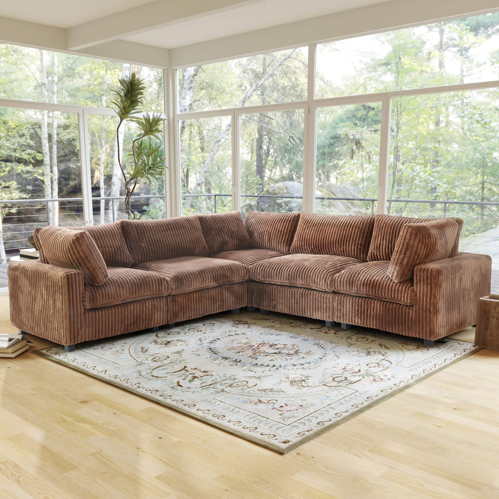 Modular Washable Fuzzy 5-Seater Corner Sectional in Brown