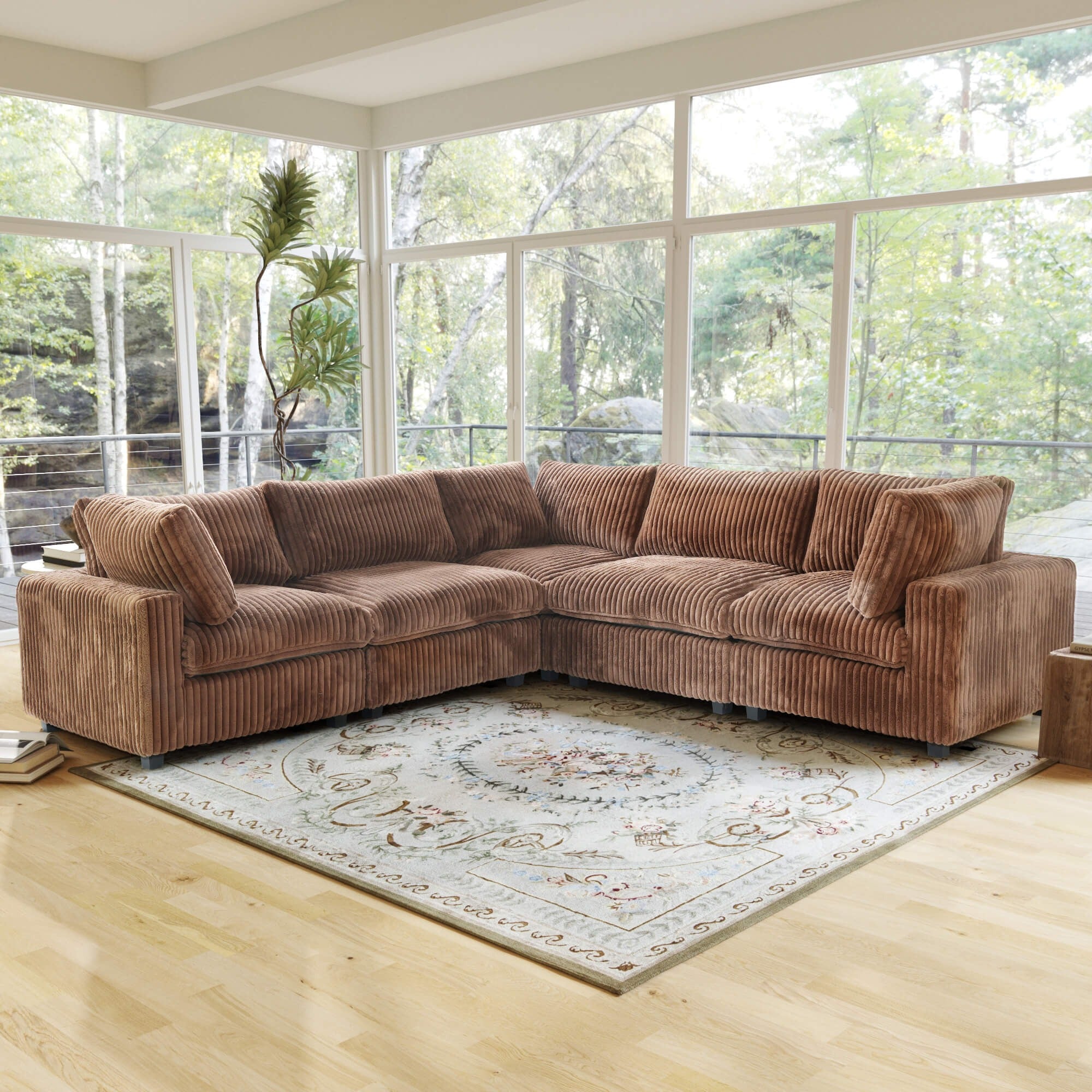 Modular Washable Fuzzy 5-Seater Corner Sectional in Brown