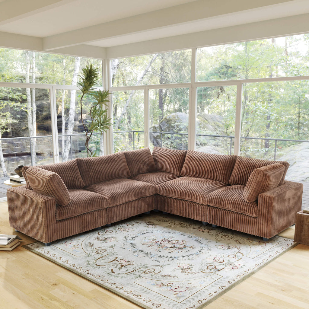 Modular Washable Fuzzy 5-Seater Corner Sectional in Brown