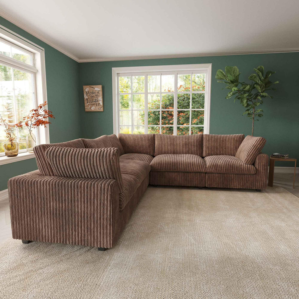 5-Piece L-Shaped Faux Rabbit Fur Sectional Sofa | Velveteen - Divan Dreams