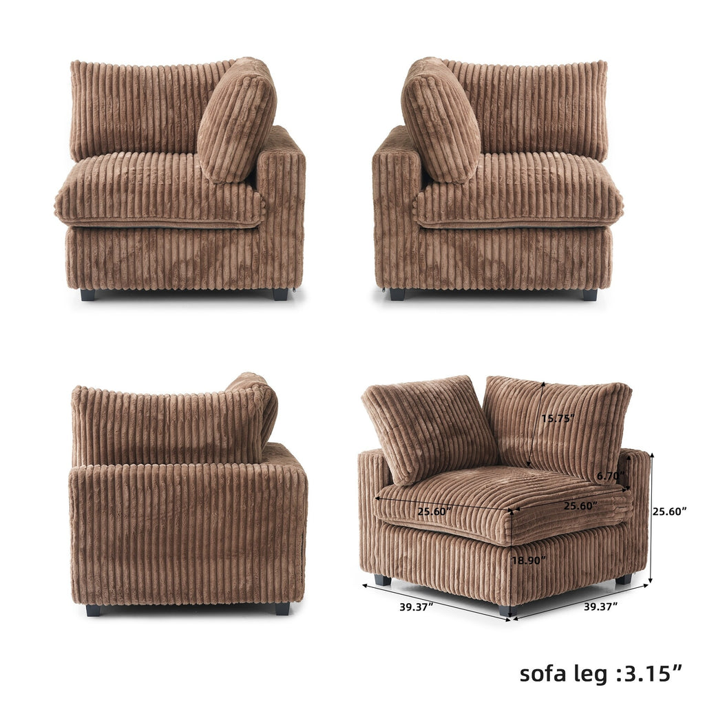 Modular Washable Fuzzy End Chair - Left in Brown