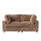 Brown faux rabbit fur sofa with two cushions on a white background