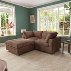 Fluffy 2-seater sofa with ottoman upholstered in brown faux fur 