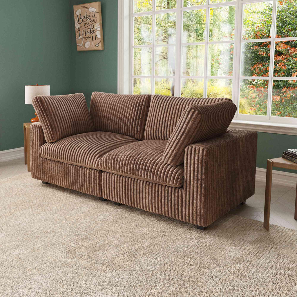 Brown compact 2-seater upholstered in faux fur with replaceable washable covers