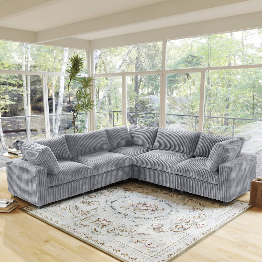 Modular Washable Fuzzy 5-Seater Corner Sectional in Light Gray
