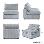 Dimensions of a gray faux fur armless chair.