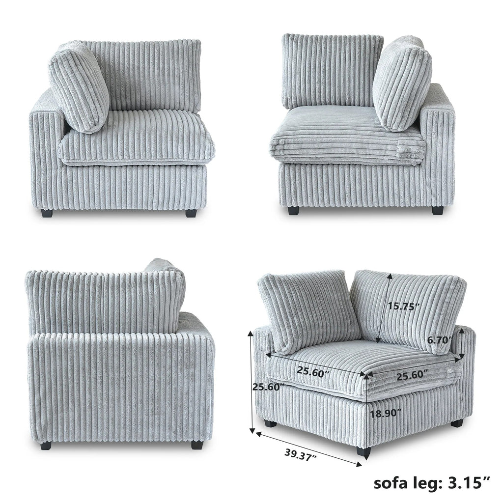 Modular Washable Fuzzy End Chair - Left in Light Gray