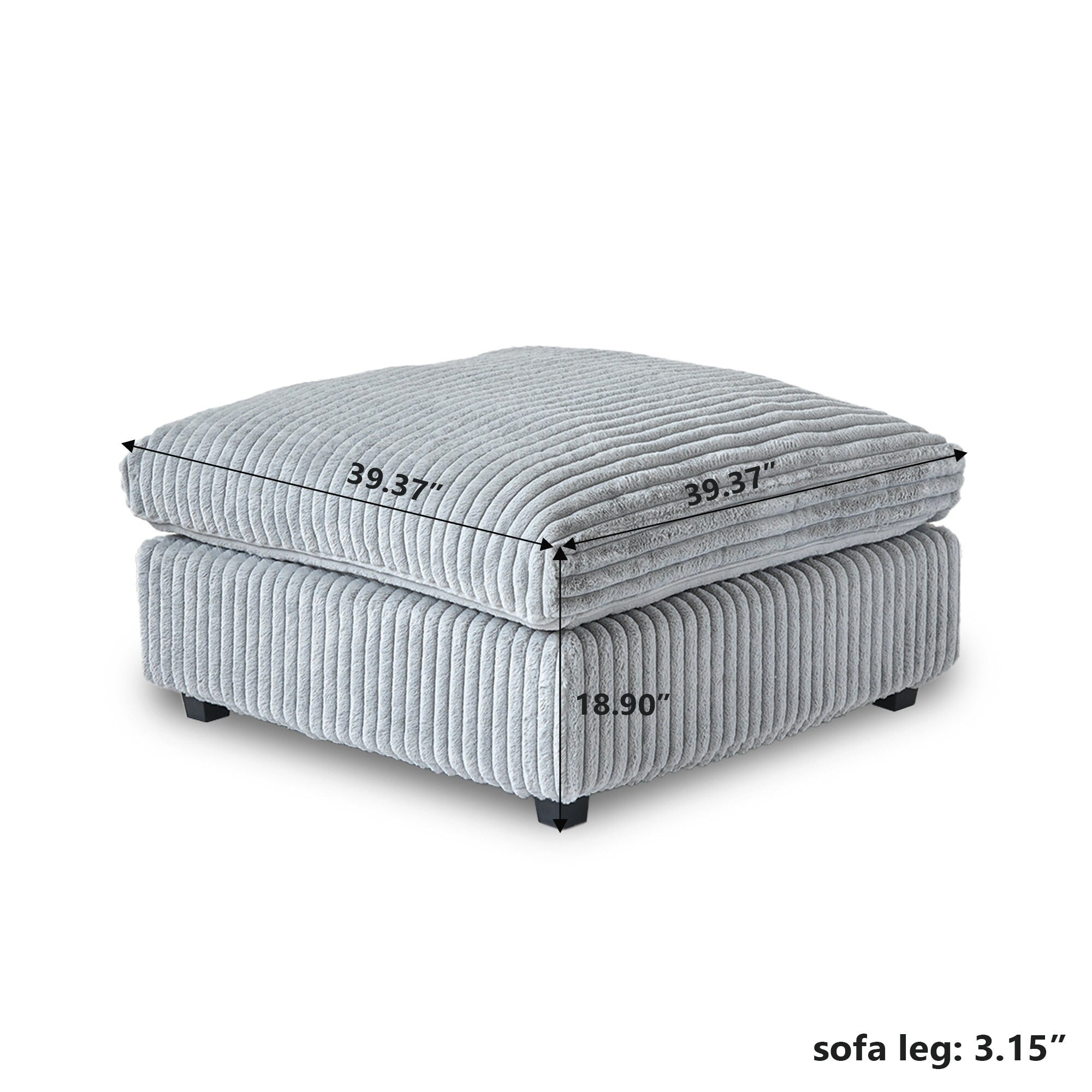 Slipcover Only - Modular Washable Fuzzy Ottoman in Light Gray