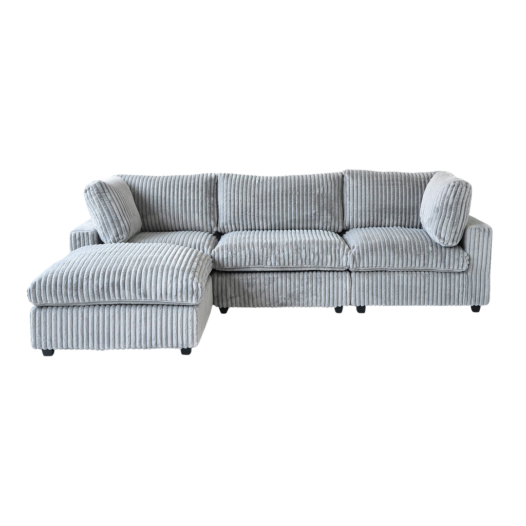 Gray L-shaped sectional sofa on a white background