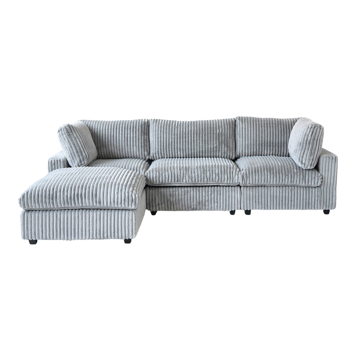 Gray L-shaped sectional sofa on a white background