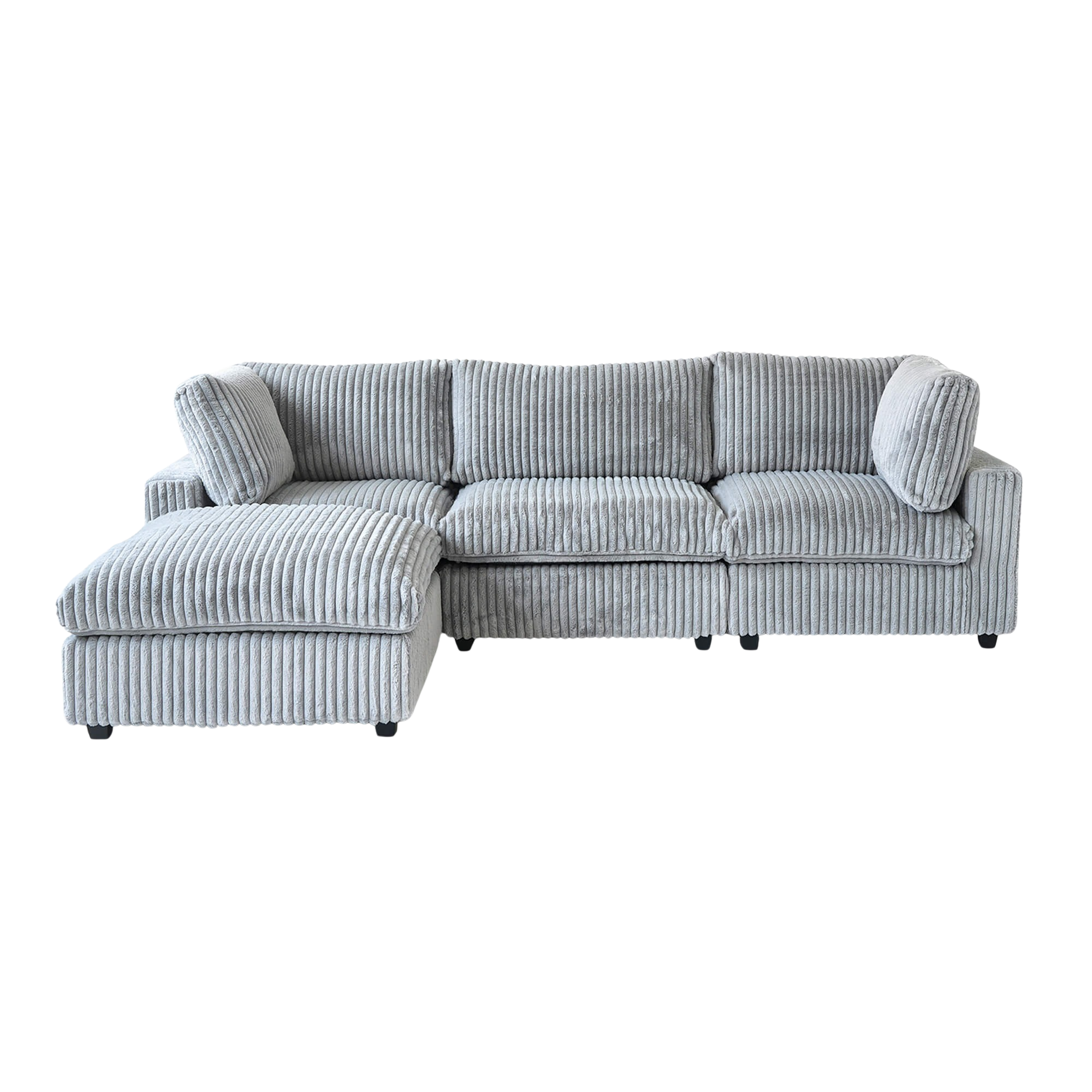 Gray L-shaped sectional sofa on a white background