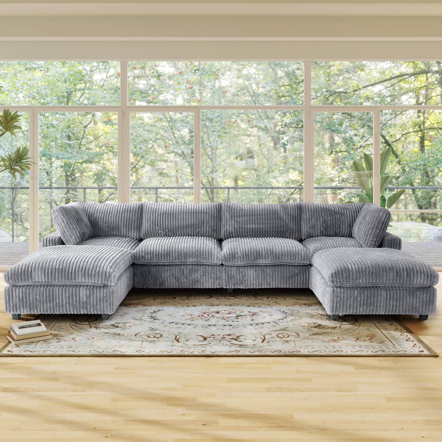 U-Shaped Faux Rabbit Fur Sectional Sofa with Removable Covers | Velveteen