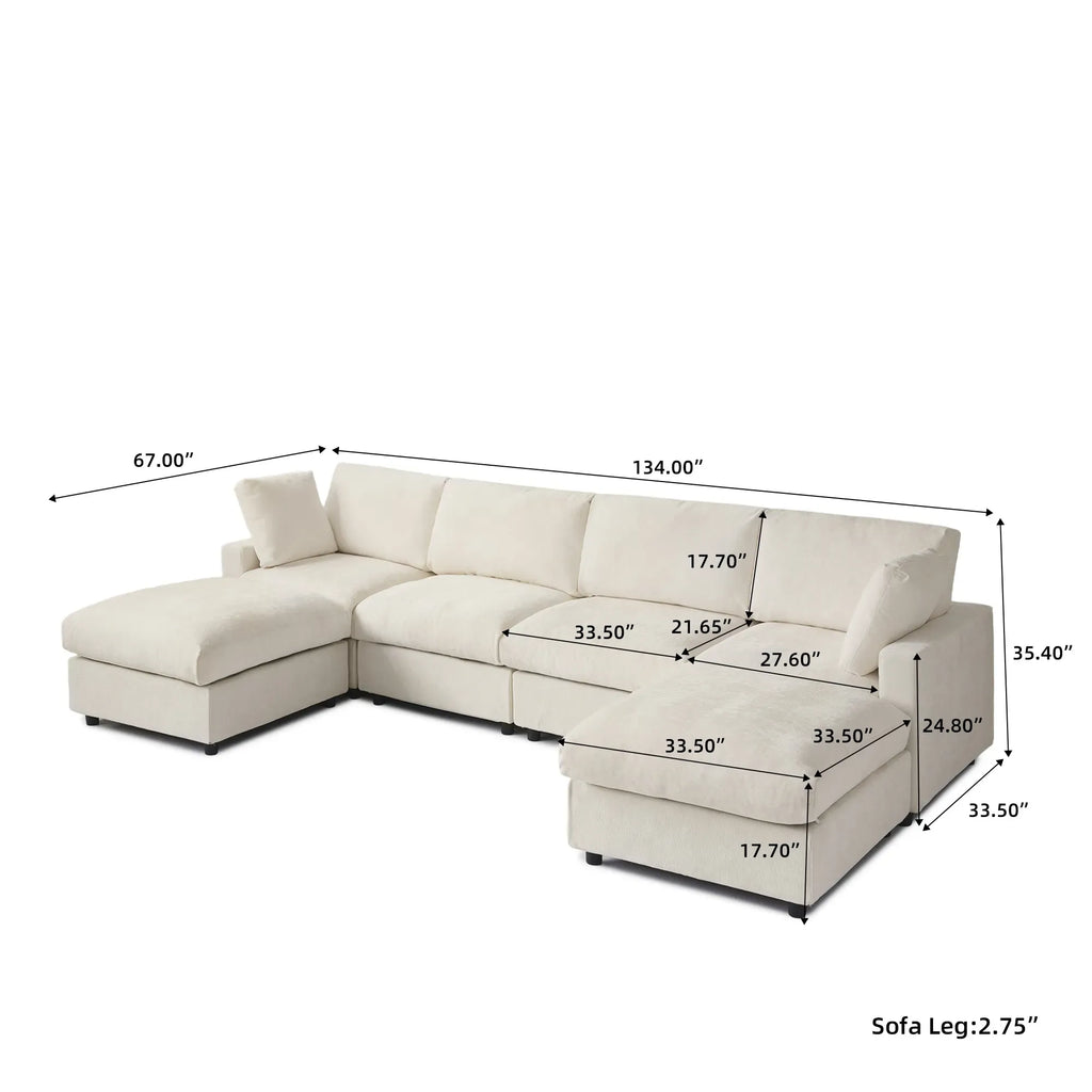 Modular Washable Track Arm 4-Seater U-Shaped Sectional in Beige