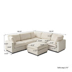 Modular Washable Track Arm 5-Seater Corner Sectional + Ottoman in Khaki Brown