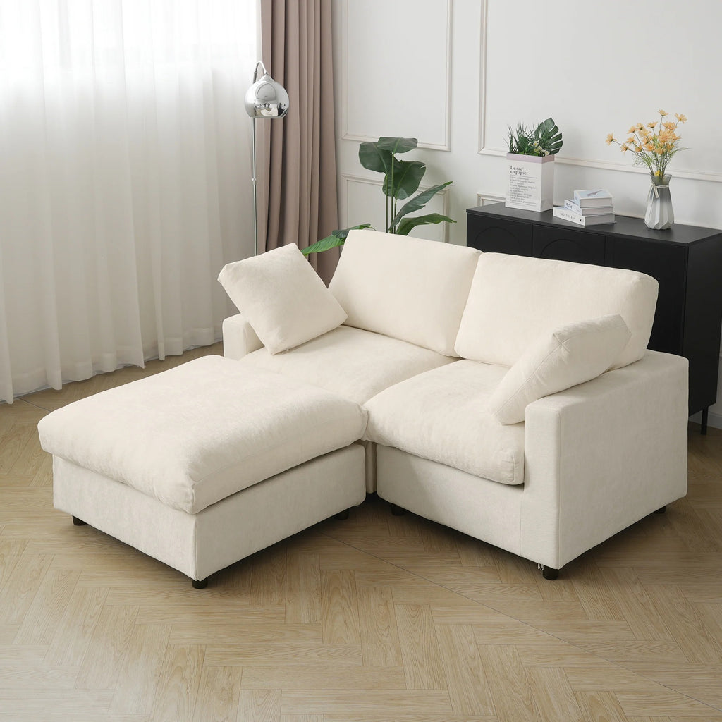 Beige washable 2-seat sectional with ottoman and washable covers