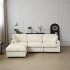 Washable beige chenille 3-seat L-shaped sectional with replaceable covers