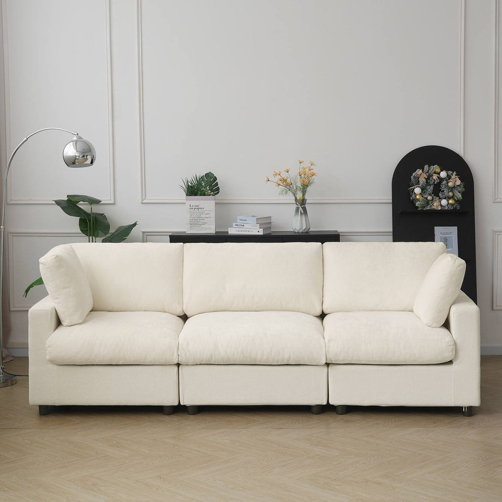 Beige 3-seater sofa with washable covers in chenille 